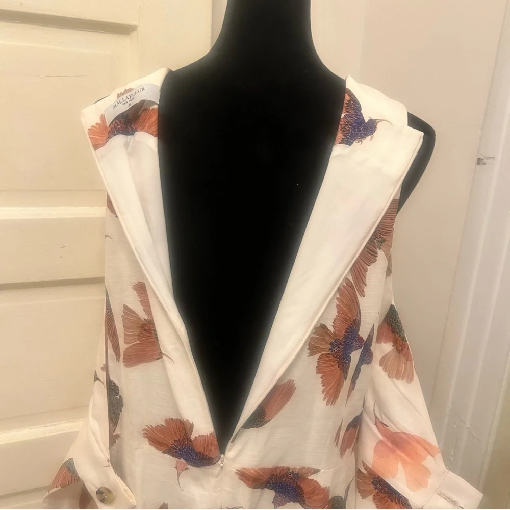 MM LaFleur Cream Midi Dress with Bird Print Resort Coastal Nature Sleeveless - Picture 7 of 11